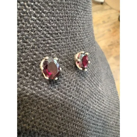 Garnet and Sterling Silver Stud Earrings, NEW, Handmade by me, 7 x 9 mm